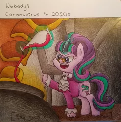 Size: 2501x2536 | Tagged: safe, artist:m0m0m4ltg3rn, derpibooru import, snowfall frost, starlight glimmer, pony, unicorn, clothes, glasses, glowing horn, horn, image, jpeg, meme, solo, traditional art