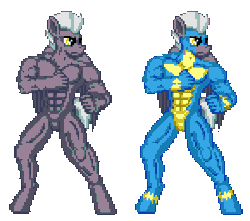 Size: 290x256 | Tagged: suggestive, artist:zeka10000, derpibooru import, thunderlane, anthro, unguligrade anthro, animated, clothes, fighting stance, gif, idle animation, image, male, multiple variants, muscles, muscular male, pixel art, simple background, solo, solo male, transparent background, uniform, wonderbolts uniform