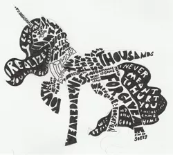 Size: 1302x1169 | Tagged: safe, artist:iceofwaterflock, derpibooru import, princess luna, alicorn, pony, black and white, grayscale, image, jpeg, monochrome, solo, traditional art, typography, word art, word cloud