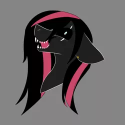 Size: 2449x2449 | Tagged: safe, artist:toptian, derpibooru import, oc, unofficial characters only, earth pony, pony, black sclera, bust, earth pony oc, eye scar, gray background, image, open mouth, png, scar, sharp teeth, simple background, solo, teeth