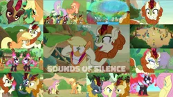 Size: 1972x1110 | Tagged: safe, derpibooru import, edit, edited screencap, editor:quoterific, screencap, applejack, autumn afternoon, autumn blaze, cinder glow, fern flare, fluttershy, forest fall, maple brown, pumpkin smoke, rain shine, sparkling brook, spring glow, summer flare, winter flame, earth pony, kirin, nirik, pegasus, pony, sounds of silence, angry, applejack's hat, bipedal, cowboy hat, glowing eyes, gritted teeth, hat, image, magic, magic aura, messy mane, open mouth, png