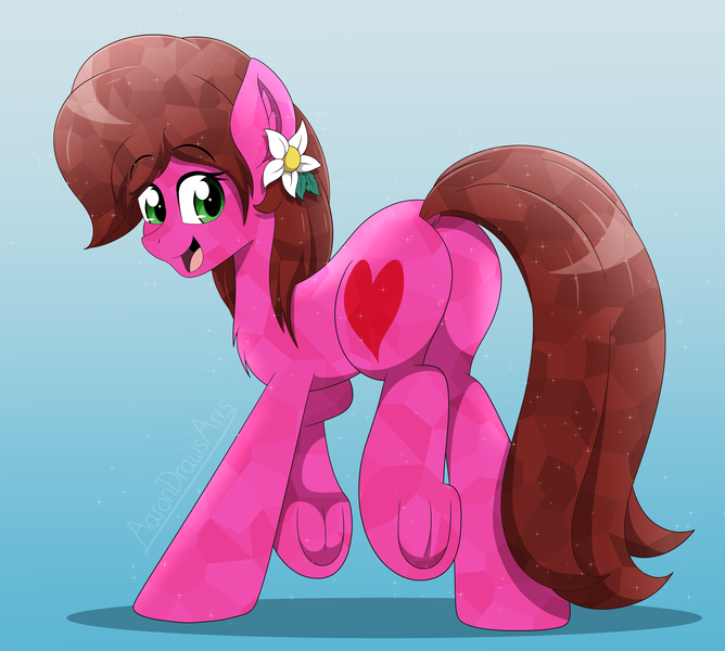 Size: 4100x3680 | Tagged: safe, alternate version, artist:aarondrawsarts, derpibooru import, oc, oc:rose bloom, crystal pony, earth pony, butt, commission, earth pony oc, female, image, looking back, png, rosie butt, underhoof