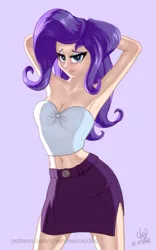 Size: 1200x1920 | Tagged: safe, artist:cherrymocaccino, artist:zuko42, derpibooru import, rarity, human, art pack:music album 'e.g.8 themes', equestria girls, arm behind head, armpits, belly button, breasts, busty rarity, cleavage, clothes, female, humanized, image, looking at you, miniskirt, png, skirt, solo