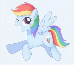 Size: 3305x2894 | Tagged: safe, artist:arrow__root, derpibooru import, rainbow dash, pegasus, pony, blue background, blushing, cute, dashabetes, female, high res, image, jpeg, mare, one eye closed, open mouth, pixiv, simple background, solo, wink