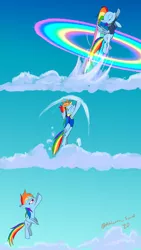 Size: 2160x3840 | Tagged: safe, artist:alabaster scarf, derpibooru import, rainbow dash, pegasus, pony, the last problem, age progression, clothes, flying, goggles, happy birthday mlp:fim, image, mlp fim's tenth anniversary, older, older rainbow dash, png, sonic rainboom, uniform, wonderbolt trainee uniform, wonderbolts dress uniform, wonderbolts uniform