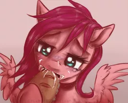 Size: 1000x805 | Tagged: suggestive, artist:cycloned, derpibooru import, oc, oc:switchy, clopclop, collar, drool, eating, female, food, herbivore, hungry, image, mascot, not porn, png, r/clopclop, r/clopclop mascot, red coat, reddit, red hair, salivating, sandwich, simple background, solo