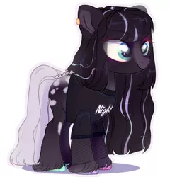 Size: 672x700 | Tagged: safe, artist:liannell, derpibooru import, earth pony, pony, clothes, female, fishnets, image, mare, png, shirt, simple background, solo, white background