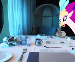 Size: 1280x1057 | Tagged: safe, artist:oceanrailroader, derpibooru import, queen novo, fish, hippogriff, my little pony: the movie, image, irl, photo, png, silverware, table