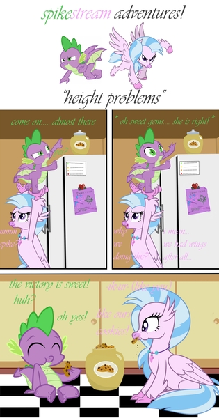 Size: 2000x3809 | Tagged: safe, artist:memnoch, derpibooru import, edit, vector edit, silverstream, spike, dragon, hippogriff, equestria girls, rainbow rocks, uprooted, cartoon logic, cartoon physics, cookie, cookie jar, female, food, image, jpeg, kitchen, logic, male, shipping, spikestream, straight, vector, winged spike