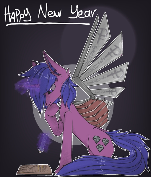 Size: 1920x2256 | Tagged: safe, artist:devil sugar, derpibooru import, amethyst star, pony, unicorn, artificial wings, augmented, book, derpibooru exclusive, image, jpeg, mechanical wing, ribs, wings