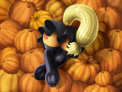 Size: 3000x2250 | Tagged: suggestive, artist:awalex, derpibooru import, applejack, earth pony, pony, applebutt, butt, clothes, dock, female, frog (hoof), image, mare, offscreen character, png, pumpkin, skirt, socks, stockings, thigh highs, underhoof