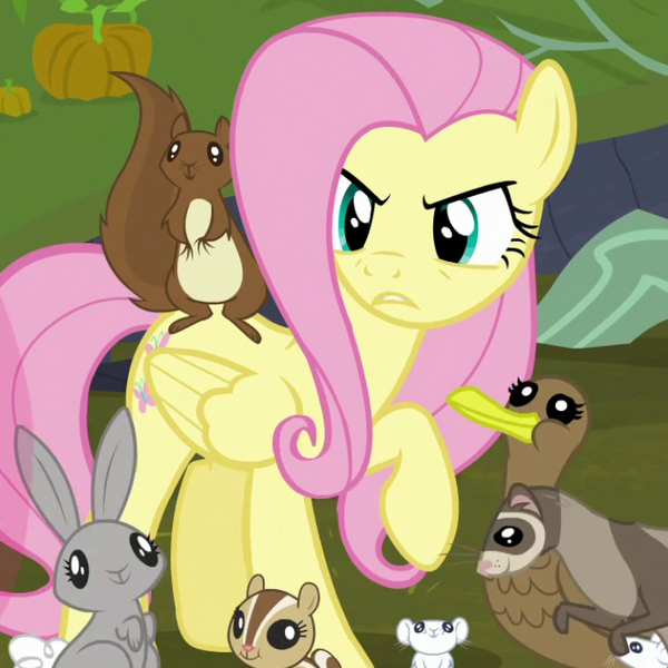 Size: 720x720 | Tagged: safe, derpibooru import, screencap, fluttershy, bird, chipmunk, duck, ferret, mouse, pegasus, pony, squirrel, the hooffields and mccolts, angry, cropped, female, image, male, mare, png, raised hoof, solo, teeth