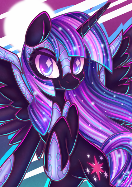 Size: 1600x2264 | Tagged: safe, artist:musicfirewind, derpibooru import, twilight sparkle, alicorn, pony, female, gameloft, gameloft interpretation, hoof shoes, image, looking at you, mare, nightmare twilight, nightmarified, png, solo, spread wings, wings