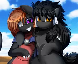 Size: 3215x2640 | Tagged: safe, artist:pridark, derpibooru import, oc, unnamed oc, unofficial characters only, dragon, earth pony, pony, buddies, commission, duo, high res, hug, image, looking at you, png, smiling