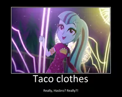 Size: 1075x860 | Tagged: safe, artist:thejboy88, derpibooru import, edit, edited screencap, screencap, sonata dusk, equestria girls, equestria girls series, find the magic, spoiler:eqg series (season 2), image, motivational poster, png, taco dress, that girl sure loves tacos