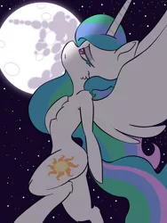 Size: 1536x2048 | Tagged: safe, artist:steelsoul, derpibooru import, princess celestia, alicorn, semi-anthro, crying, image, mare in the moon, moon, night, night sky, png, sad, sky, solo