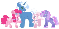 Size: 1280x625 | Tagged: safe, artist:handlz, derpibooru import, pinkie pie, pokey pierce, oc, oc:funfetti, oc:marshmallow surprise, pegasus, pony, unicorn, alternate hairstyle, colt, family, female, filly, image, male, missing cutie mark, offspring, parent:pinkie pie, parent:pokey pierce, parents:pokeypie, png, pokeypie, shipping, simple background, straight, tongue out, transparent background