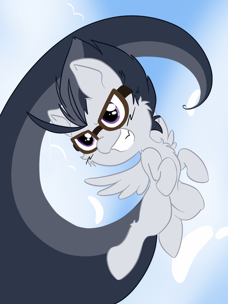 Size: 1536x2048 | Tagged: safe, artist:steelsoul, derpibooru import, rumble, pegasus, pony, colt, flying, goggles, image, male, png, sky, smiling, solo