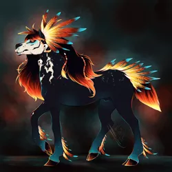 Size: 3000x3000 | Tagged: safe, artist:depixelator, derpibooru import, oc, earth pony, pony, beads, black sclera, cloven hooves, colorful, colors, commission, custom, día de los muertos, feather, feathery, flowy mane, food, glow, glowing eyes, glowing horn, glowing mane, head feathers, horn, image, irl, long mane, orange, photo, png, realistic, realistic anatomy, realistic horse legs, simple background, skull, skull face, standing, tail feathers, toy, unshaded