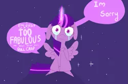 Size: 753x493 | Tagged: safe, artist:blynxee, derpibooru import, twilight sparkle, twilight sparkle (alicorn), alicorn, pony, crying, female, floppy ears, glowing horn, horn, image, mare, png, pointy ponies, solo, speech bubble, vulgar