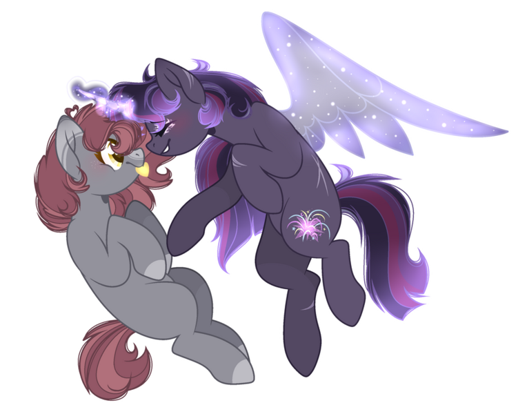 Size: 900x719 | Tagged: safe, artist:magicallightsentryyt, derpibooru import, oc, oc:midnight starfire, oc:stone heart, unofficial characters only, pony, unicorn, artificial wings, augmented, female, image, magic, magic wings, mare, offspring, parent:maud pie, parent:mud briar, parent:tempest shadow, parents:maudbriar, png, simple background, tongue out, transparent background, wings