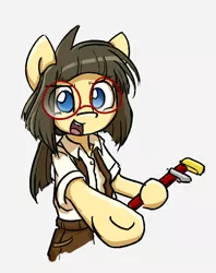 Size: 454x574 | Tagged: safe, artist:spheedc, derpibooru import, oc, oc:sphee, unofficial characters only, earth pony, semi-anthro, clothes, digital art, glasses, image, png, simple background, solo, white background, wrench