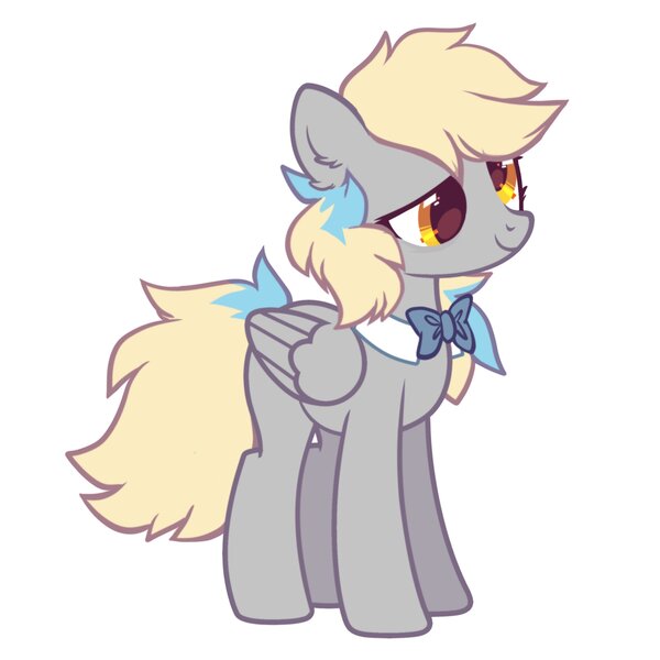 Size: 2500x2500 | Tagged: safe, artist:mirtash, derpibooru import, derpy hooves, pegasus, pony, alternate universe, bowtie, cute, derpabetes, image, jpeg, redesign, simple background, solo, white background