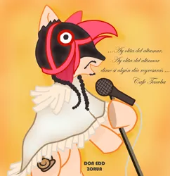 Size: 2785x2875 | Tagged: safe, artist:doneddzorua, derpibooru import, ponified, bird, pony, beard, café tacvba, clothes, facial hair, hat, image, mexican, mexico, microphone, moustache, png, poncho, rubén albarrán, singing, solo, zopilote