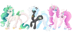Size: 1920x920 | Tagged: safe, artist:nightingalewolfie, derpibooru import, oc, oc:blooming pandorea, oc:blue bell, oc:mystic, unofficial characters only, earth pony, pony, unicorn, clothes, female, image, mare, png, simple background, socks, striped socks, transparent background