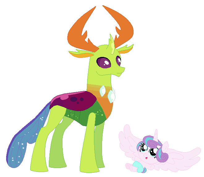 Size: 660x572 | Tagged: safe, artist:hubfanlover678, derpibooru import, princess flurry heart, thorax, alicorn, changedling, changeling, pony, duo, female, image, king thorax, male, male and female, png, simple background, white background