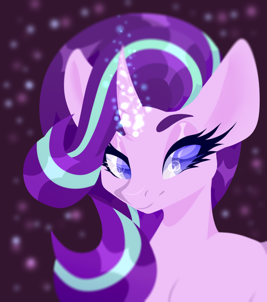 Size: 2152x2432 | Tagged: safe, artist:timser_, artist:timserart, artist:timserr, derpibooru import, starlight glimmer, pony, unicorn, bust, fanart, female, glowing horn, horn, image, png, portrait, smiling, solo, speedpaint