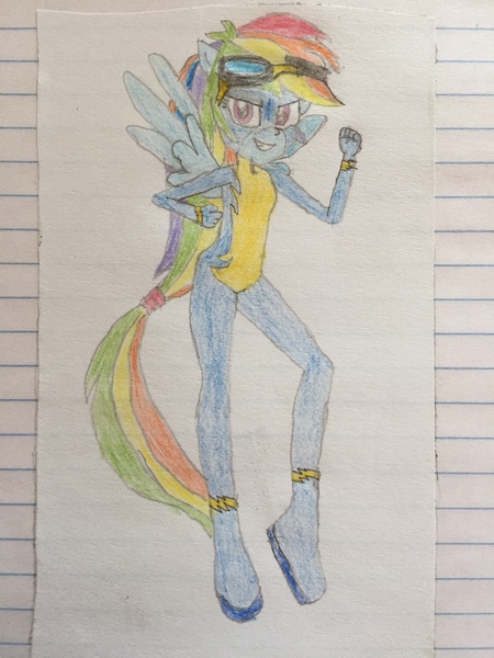 Size: 2448x3264 | Tagged: safe, artist:dupontsimon, derpibooru import, rainbow dash, fanfic:magic show of friendship, equestria girls, clothes, fanfic art, image, jpeg, traditional art, uniform, wonderbolts uniform