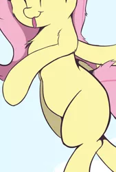 Size: 888x1313 | Tagged: safe, artist:rainyvisualz, derpibooru import, edit, fluttershy, pony, :p, belly, bipedal, chest fluff, cropped, cute, eyes closed, image, pictures of bellies, png, shyabetes, solo, tongue out, wingless