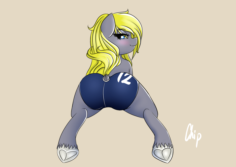 Size: 2039x1446 | Tagged: questionable, artist:plaguemare, derpibooru import, oc, oc:icepick, unofficial characters only, earth pony, pony, ass, ass up, blonde, blonde mane, blue eyes, blushing, butt, clothes, dock, earth pony oc, female, fitness, frog (hoof), gray coat, grey fur, gym shorts, happy, hooves, image, looking at you, looking back, looking back at you, lying down, mare, png, presenting, rear view, seductive, short tail, shorts, simple background, smiling, smug, solo, solo female, sports shorts, sporty style, tomboy, twerking, underhoof, yellow mane