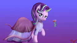 Size: 1280x720 | Tagged: safe, artist:brucehun, derpibooru import, starlight glimmer, pony, unicorn, alcohol, clothes, deviantart watermark, dress, glass, glowing horn, horn, image, jpeg, obtrusive watermark, solo, watermark, wine, wine glass