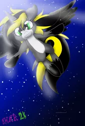 Size: 2013x2979 | Tagged: safe, artist:juliet-gwolf18, derpibooru import, oc, oc:juliet, alicorn, pony, alicorn oc, eyelashes, female, flying, hoof shoes, horn, image, mare, night, png, smiling, solo, stars, wings