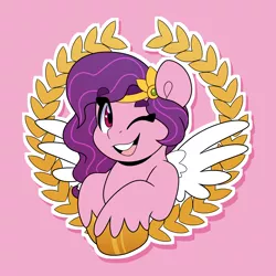 Size: 4000x4000 | Tagged: safe, artist:partylikeanartist, derpibooru import, pipp petals, pegasus, pony, bust, g5, gradient hooves, gradient mane, headpiece, hooves, image, looking at you, one eye closed, png, solo, wink
