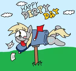 Size: 802x740 | Tagged: safe, artist:dragonboi471, derpibooru import, derpy hooves, pony, blushing, derpy day, derpy inside a mailbox, image, mailbox, png, solo, stuck, tongue out