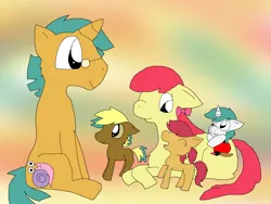 Size: 2000x1500 | Tagged: safe, artist:stormthepony, derpibooru import, apple bloom, snails, oc, oc:puppy-dog tails, oc:spice, oc:sugar, earth pony, pony, unicorn, abstract background, colt, earth pony oc, family, female, filly, floppy ears, freckles, glasses, horn, image, lying down, male, mother and child, offspring, olde snails, older, older apple bloom, parent:apple bloom, parent:snails, parents:snailbloom, png, shipping, sitting, snailbloom, straight, unicorn oc