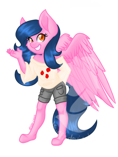 Size: 1080x1440 | Tagged: safe, artist:silentwolf-oficial, derpibooru import, oc, unofficial characters only, anthro, pegasus, unguligrade anthro, clothes, eyelashes, grin, hoof feet, image, pegasus oc, png, shorts, simple background, smiling, solo, transparent background, watermark, wings