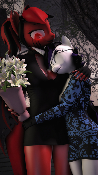 Size: 1440x2560 | Tagged: safe, artist:artempredator, derpibooru import, oc, unofficial characters only, anthro, unicorn, 3d, bouquet, clothes, dress, flower, image, jpeg, source filmmaker