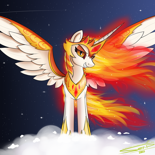 Size: 4000x4000 | Tagged: safe, artist:ser-p, derpibooru import, daybreaker, pony, absurd resolution, cloud, female, image, png, solo