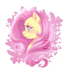 Size: 851x900 | Tagged: safe, artist:yami-sempai, derpibooru import, fluttershy, butterfly, insect, pony, bust, cute, ear fluff, female, image, mare, png, portrait, profile, shyabetes, solo