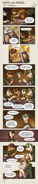 Size: 2336x11228 | Tagged: safe, artist:helmie-art, derpibooru import, oc, oc:alfrigg, oc:lodvik, pony, comic:iron and steel, comic, comic strip, image, jpeg, male, stallion, tavern