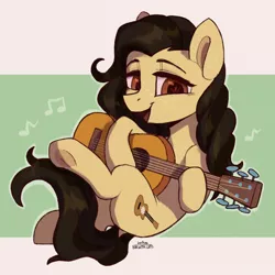 Size: 2000x2000 | Tagged: safe, artist:cherry_kotya, derpibooru import, oc, oc:clementine rosemary, unofficial characters only, pony, full body, guitar, image, music notes, musical instrument, png, simple background, singing, solo