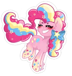 Size: 2480x2639 | Tagged: safe, artist:minty joy, derpibooru import, pinkie pie, earth pony, pony, twilight's kingdom, blushing, blushing profusely, chest fluff, cute, ear fluff, ethereal mane, flying, glossy, grin, heart eyes, image, leg fluff, png, ponk, rainbow power, reflection, shiny, simple background, smiling, solo, spread wings, starry eyes, starry mane, stars, sticker, transparent background, wingding eyes, wings