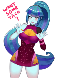 Size: 900x1200 | Tagged: suggestive, artist:tzc, derpibooru import, sonata dusk, equestria girls, ;p, adorasexy, animated, blushing, boob window, breasts, busty sonata dusk, cleavage, cute, gif, image, looking at you, minidress, one eye closed, sexy, sonatabetes, taco dress, tongue out, wink, winking at you