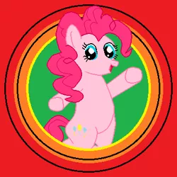 Size: 360x360 | Tagged: safe, artist:nate5700, derpibooru import, pinkie pie, earth pony, pony, bipedal, breaking the fourth wall, ending, female, image, looking at you, looney tunes, mare, merrie melodies, pixel art, png, solo, standing on two hooves, that's all folks