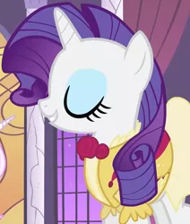 Size: 1396x1643 | Tagged: safe, derpibooru import, screencap, rarity, pony, unicorn, sweet and elite, clothes, cropped, dress, eyeshadow, female, frilly dress, image, makeup, mare, outfit catalog, png, solo