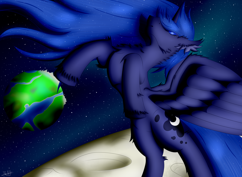 Size: 3392x2481 | Tagged: safe, artist:thebenalpha, derpibooru import, princess luna, alicorn, equestria, feels, image, moon, png, solo, space, space background, wings